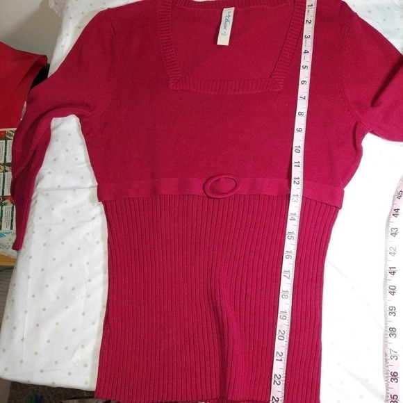 La Blues Red Belted 3/4 Length Sleeve Women's Sweater, Small - Picture 7 of 7